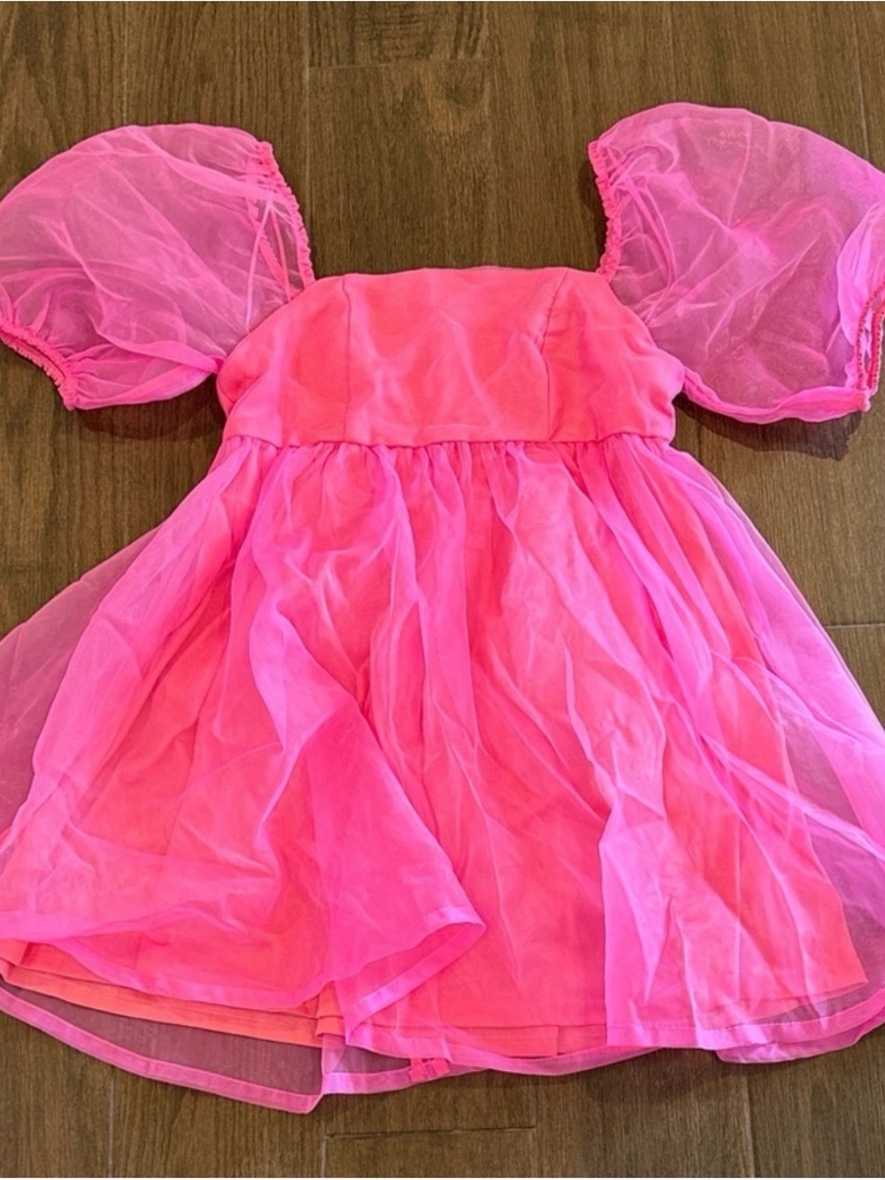TCEC Hot Pink Puff-Sleeve Chiffon Dress